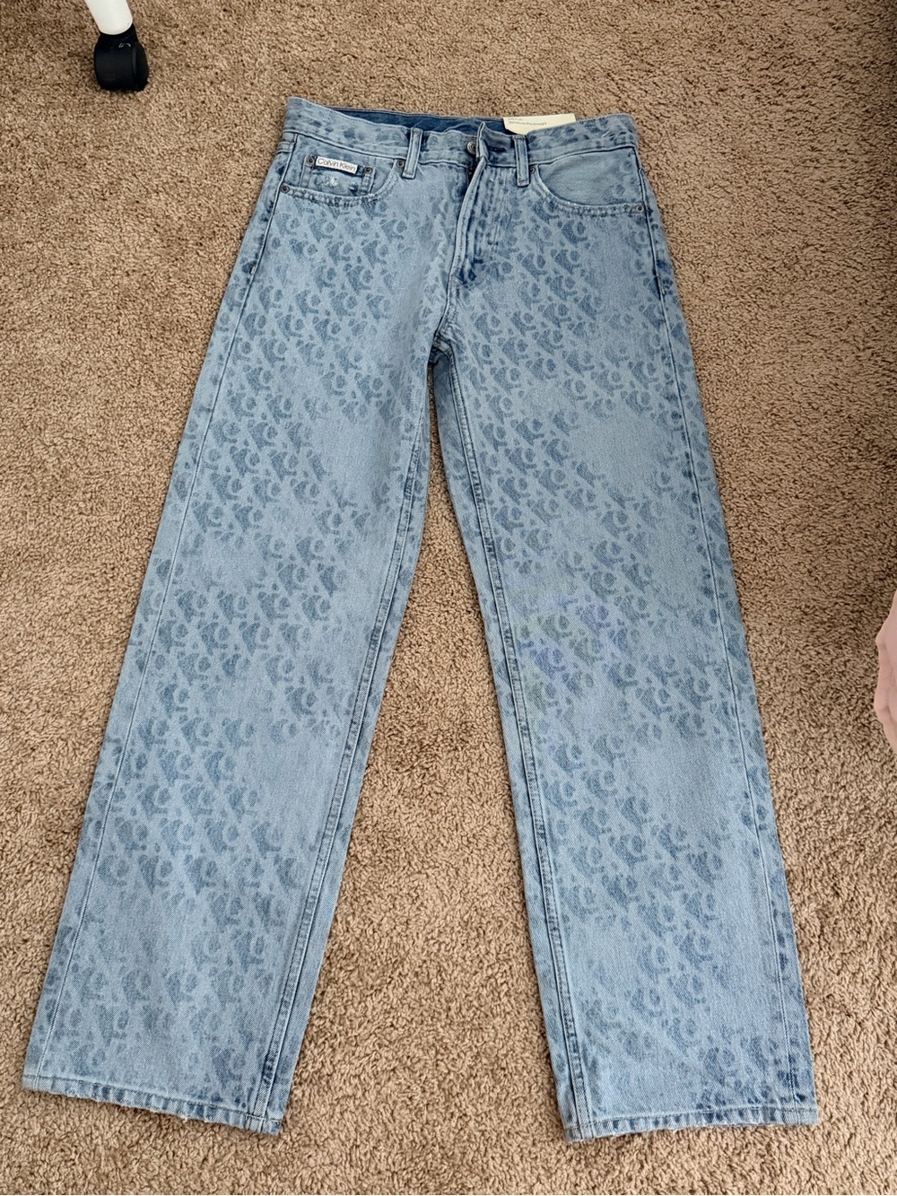Calvin Klein Light Blue Patterned Straight-Leg Jeans